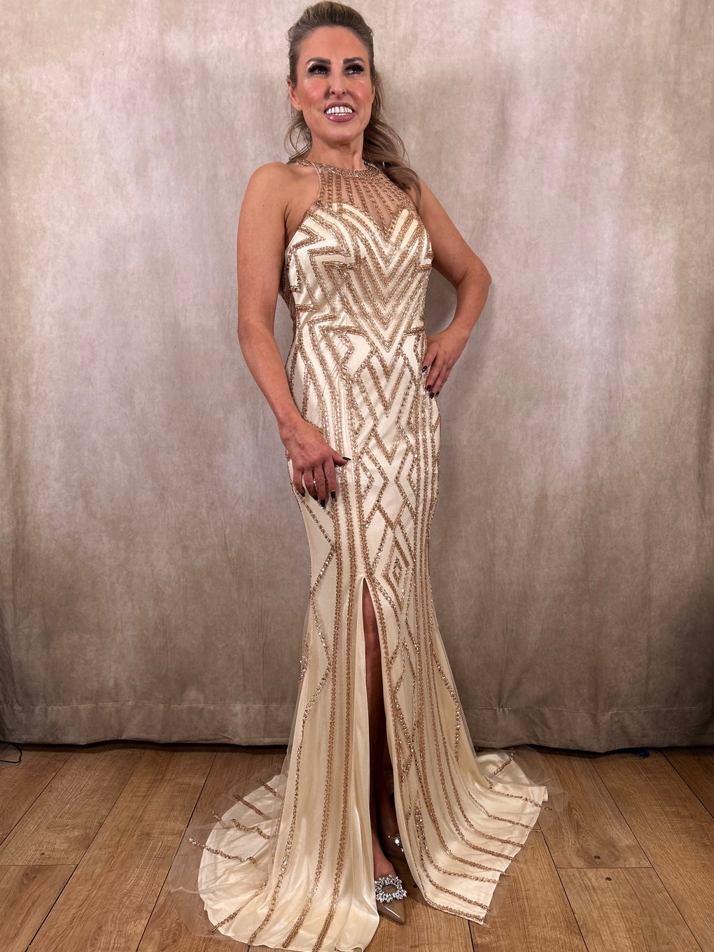 Dynasty Champagne and Gold Bead Dress Tracey Jane Fashion Dynasty Champagne and Gold Bead Dress Tracey Jane Fashion