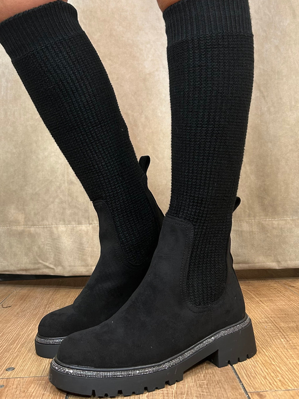 Black glitter sock boots sales