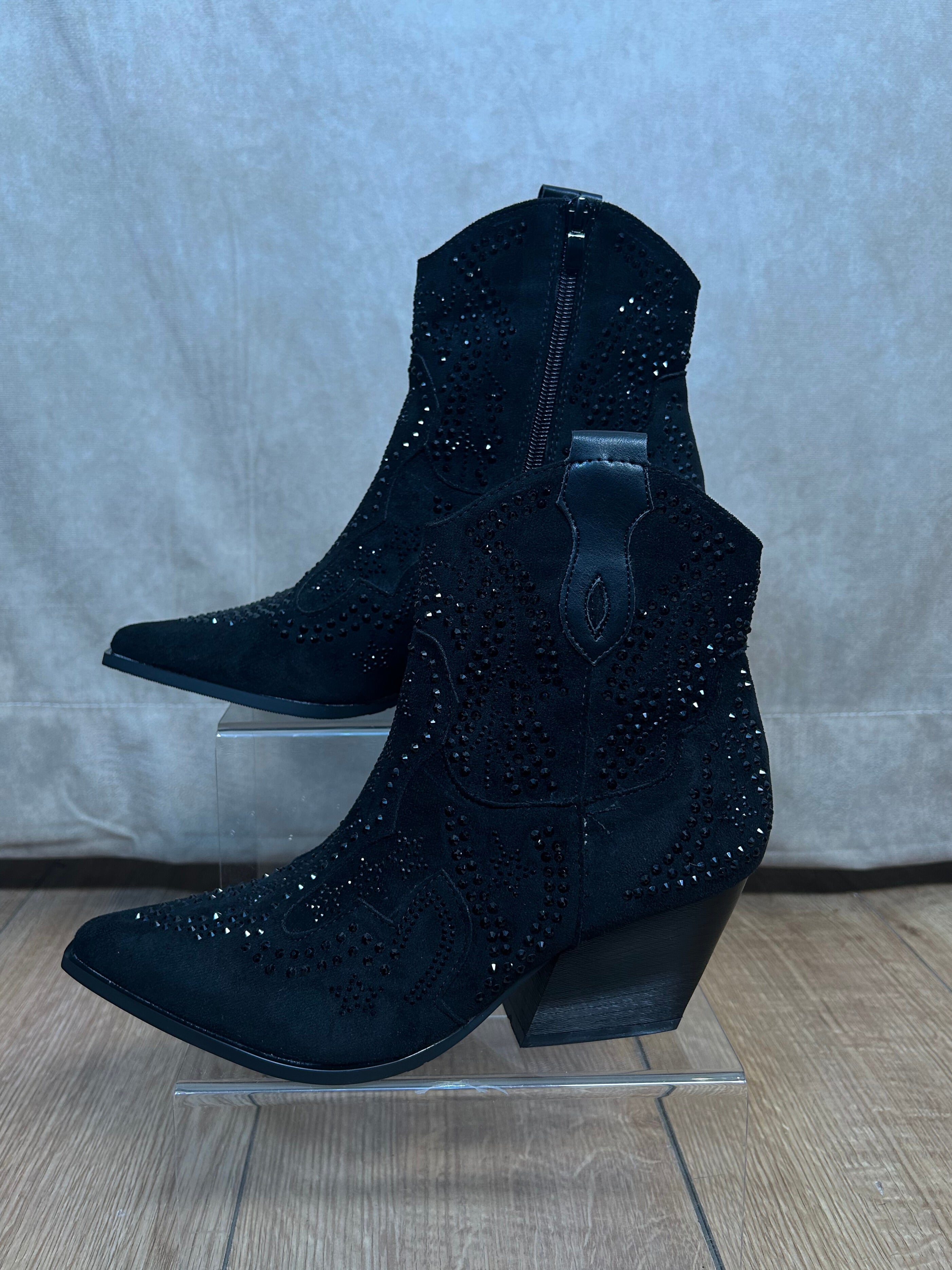 Short Studded Black Cowboy Boots Tracey Jane Fashion