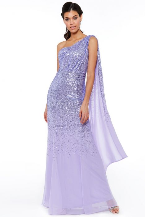 One Shoulder Sequin & Chiffon Maxi Dress- Lavender Tracey Jane Fashion One Shoulder Sequin & Chiffon Maxi Dress- Lavender Tracey Jane Fashion
